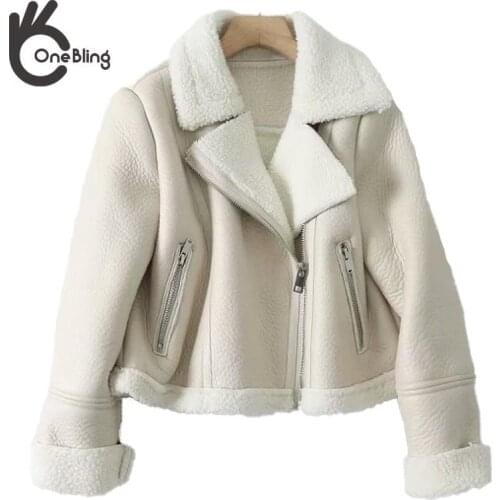 OneBling Winter Female Warm Jacket Women Lamb Parka Coat Thick Faux Leather Fur Sheepskin Warm Outwear Lady Fashion