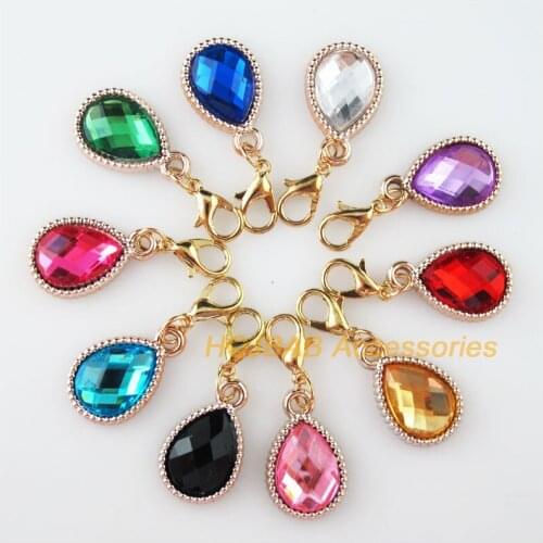 10 New Teardrop Charms Mixed Acrylic KC Gold Color With Lobster Claw Clasps 13x21mm