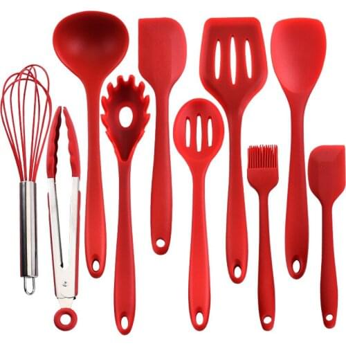 10 Pcs/set Kitchen Cooking Utensil Set SGS Colorful Blue Green Red Non-stick Cookware Spatula Spoon Tong Kitchenware New Arrival
