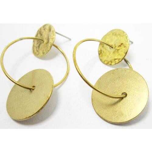 Brass earrings Circle stud earrings 44x26mm Brass round charm dangle earrings Brass ear post -2pcs R1101