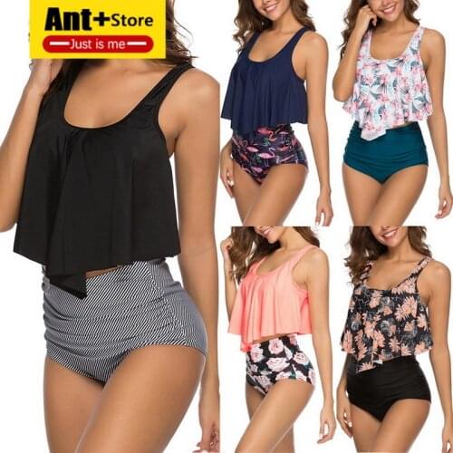 2020 New Sexy Women Bikini Set Ruffle Floral Printed Swimsuit Push Up High Waist Bikini Biquinis Brazilian women swimsuit