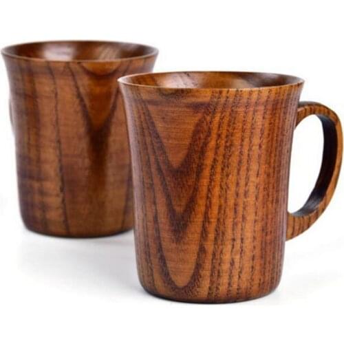 300-400ml Wooden Beer Tea Coffee Milk Water Cup Kitchen Bar Teaware Handle Mug
