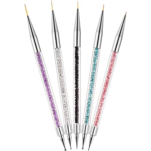 5PCS/SET Nail Art Dotting Pen Acrylic Rhinestone Crystal 2 Way UV Gel Painting Manicure Tool Drawing Liner Flower Brush
