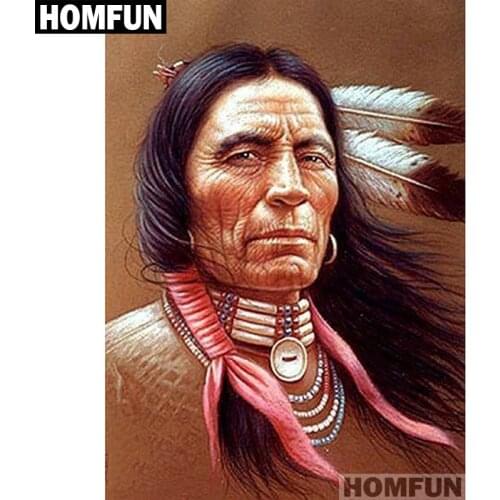 HOMFUN Full Square/Round Drill 5D DIY Diamond Painting "Indian & feather" Embroidery Cross Stitch 5D Home Decor Gift A01463