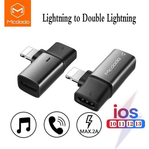 MCDODO 3 In 1 Audio Adapter Charging Converter - Lightning to double Lightning support mic