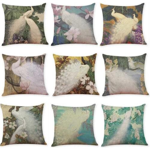 18" White peacock Pillow Case Cotton Home Decor Linen Throw Cushion Cover
