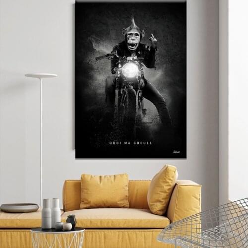 Black White Motorcycle Racer Monkey Canvas Paintings Wall Art Posters Prints Wall Pictures for Living Room Home Wall Cuadros