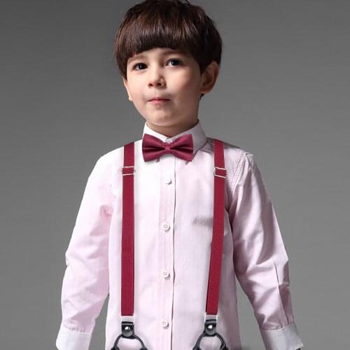 DiBanGu Lovely Children Soild Suspenders With Bowtie Set Polyester Butterfly Kids Y-Back Braces Belt Bow Tie Adjustable BH-0018