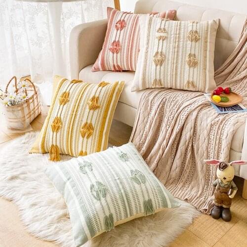 Home Decor Cushion Cover Throw Pillow Cover Yellow Grey Coffee Pink Boho Style Tassels for Living Room Bed Room 45x45cm/30x50cm
