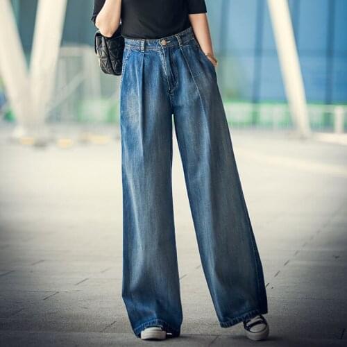 Wide-leg jeans womens Clothing autumn loose 2021 new high-waist contrast color was thin, all-match straight mopping pants trend