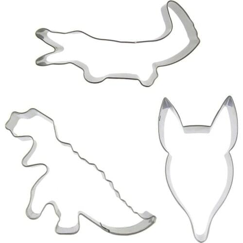 Crocodile, Tyrannosaurus Rex, Fox head shaped 3 piece biscuit cutting molds, baking tools, cake decorating soft candy tools