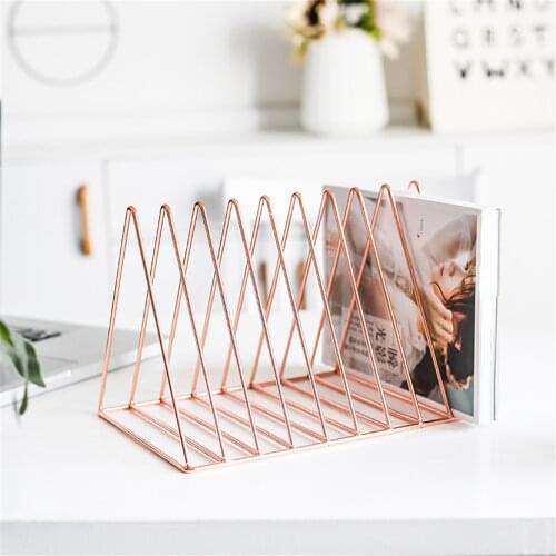 Ins Rose Gold Bookshelf Desktop Metal Book Block Office Newspapers Magazines Storage Rack Scandinavian Home Decor Golden Shelf