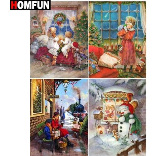 HOMFUN Paint With Diamond Embroidery "Snowman kid christmas" Diamond Painting Full Square Round Picture Of Rhinestone Decor