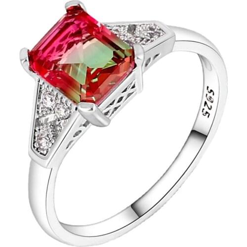 Jewelry Silver Coated Ring Fashion Rainbow Multicolor AAAAA Zircon 7*9MM Wedding Ring Bridal Lady Party Anniversary Jewelry Gift