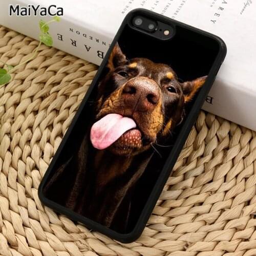 MaiYaCa Funny Doberman Dog Tongue Face Phone Case For iPhone 5 6S 7 8 plus 11 12 Pro X XR XS Max Samsung Galaxy S7 S8 S9 S10