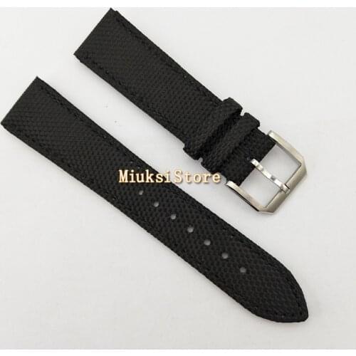 21mm Black Fabric Leather Strap with buckle free shipping Fit Mens Wristwatch