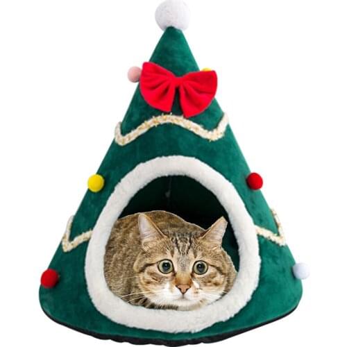 Soft Winter Cats Dog Cage Bed Xmas Tree Shape Pet Dog Cat litter Sleeping Bed Half Closed Warm Xmas Gift