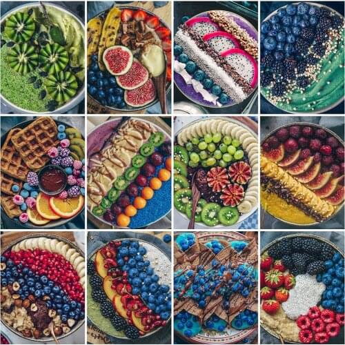 5D DIY Diamond Embroidery Fruit Craft Kit Diamond Painting Food Landscape Diamond Mosaic Rhinestone Picture Kitchen Decoration