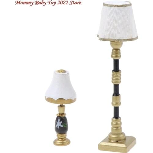 Mini Floor Lamp Light Model White Light Cover for 1/12 Scale Dollhouse Living Room Bedroom Furniture Decor