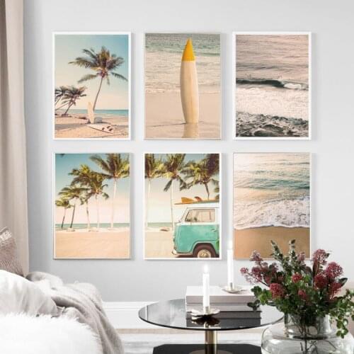 Wall Art Canvas Painting Tropical Surfing Beach Vintage Car Nordic Posters And Prints Wall Pictures For Living Room Wall Decor