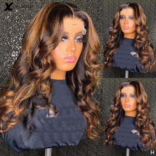 Dark Brown Highlight Loose Wave 13x4 Lace Front Human Hair Wigs 4x4 Lace Closure Wigs 150% Density With Baby Hair Bleached Knots