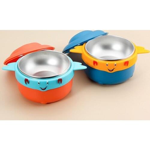 2 Colors Optional Creative Kids Bowl Double Handles Water Injection Tableware Stainless Steel Feeding Dish for Toddler