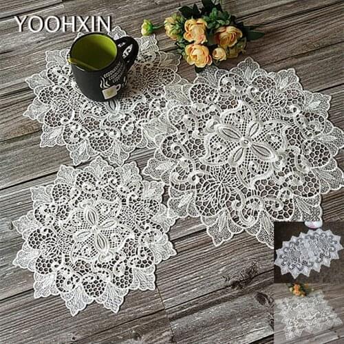 Luxury 5sizes Lace embroidery placemat cup coaster tea mug kitchen dish table place mat cloth napkin doilies party Christmas pad