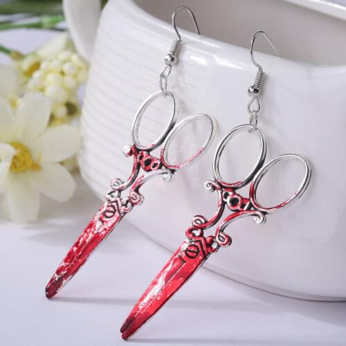 Halloween Bloodstained Horror Dangle Earrings For Women Men Gothic Punk Scissors Ax Sharp Knife Drop Earrings Fashion Jewelry