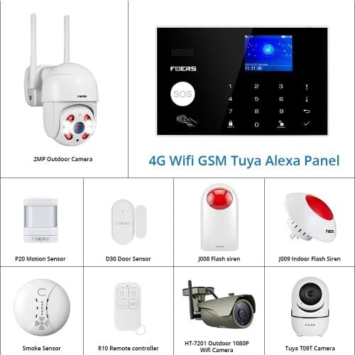 4G Tuya Alexa Wifi GSM alarm systems security home APP Touch keypad Smart Home Burglar Alarm System ip Wifi camera
