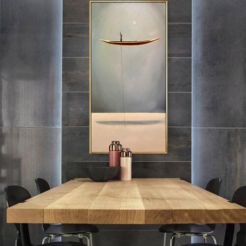 Nordic Poster Rowing Modern New Chinese Style Golden Boat Canvas Print Wall Art Pictures For Living Room Home Decor Nostalgic