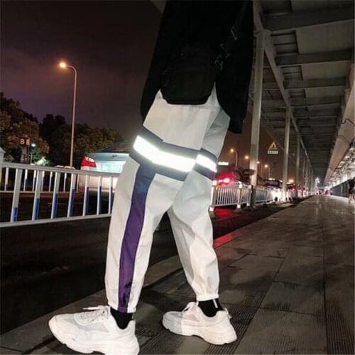 Night light Stripe Reflective Cargo Pants Men Hip Hop Couple Streetwear Joggers Trousers Men Long Pant Casual Pantalones Hombre