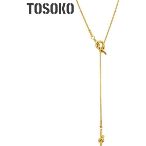 TOSOKO Stainless Steel Jewelry Long Sweater Chain Heart Knot Tassel Adjustable Necklace Womens Fashion Chain BSM045