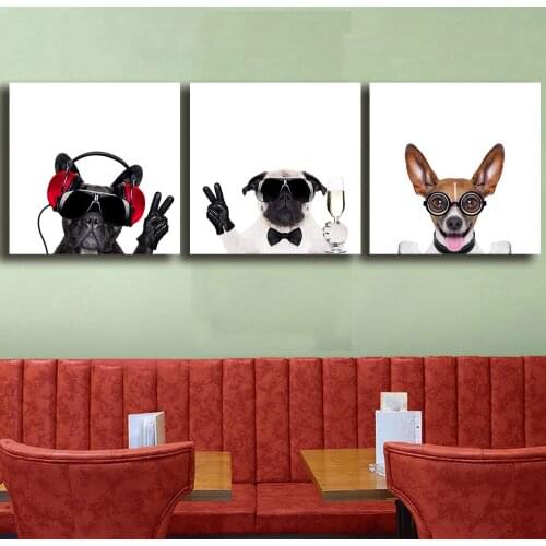 Triptych Canvas Art Lovely Pet Dogs Prints Nursery Kids Baby Bedroom Decor Animated Wall Pictures Painting Deco 3 Panel No Frame