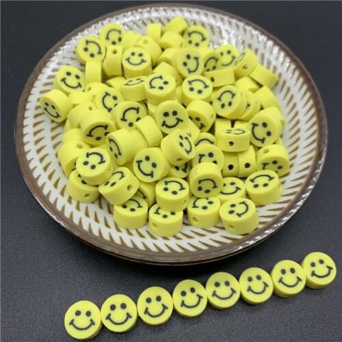 30pcs 10mm Yellow Clay Spacer Beads Oval Shape Smile-Face Beads Polymer Clay Beads For Jewelry Making DIY Handmade Accessories