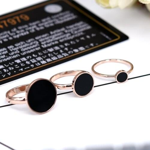 YUN RUO Top Brand Black Round Rings for Woman Girl Jewelry Rose Gold Color 316 L Stainless Steel Gift Top Quality Never Fade