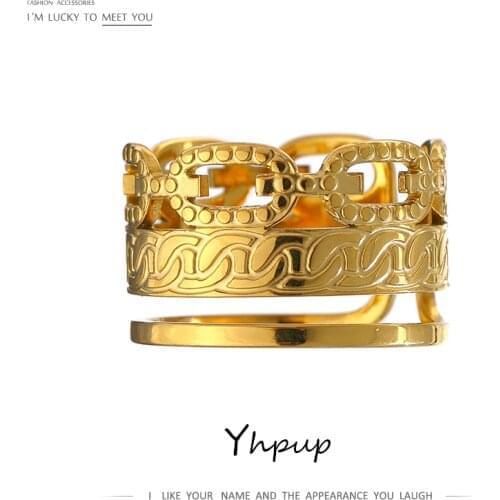 Yhpup Stainless Steel Metal Ring Accessories for Women Fashion Gold 18 K Wedding Finger Geometric Ring кольцо женское Gift
