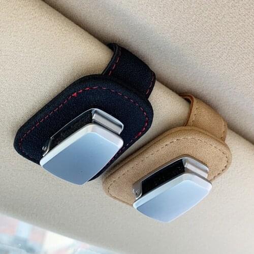 1pcs Car Visor Sunglasses Leather Holder, Suede leather Sunglasses Clip, Mounted with Ticket Card Clip, Fit for All Models Car