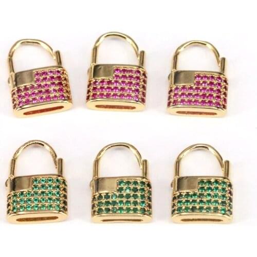 10Pcs, Gold Color zircon Lock Pendants CZ Micro Pave for Necklace Earring Fashion Padlock Charms Findings