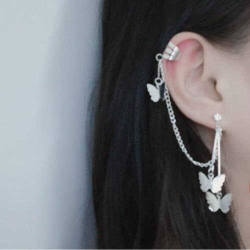 2021 hot Korean Earings Fashion Jewelry Butterfly Tassel Ear Pin Chain Double Earrings Oorbellen Luxury Jewelry For Women
