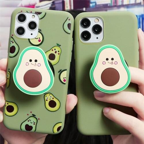 3D Luxury Cute Cartoon Fruit Avocado Silicone Phone Holder Case For iPhone X XR XS 11 Pro Max 6 6S 7 8 Plus 5 5S SE 2020 Cover