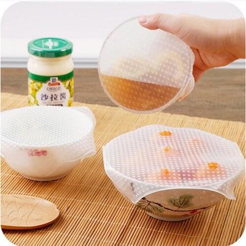 4Pcs/set Reusable Silicone Stretch Lids bowl Food Cover Vacuum Wrap Seal Food Storage Container Cover Fresh Keeping Lids Kitchen