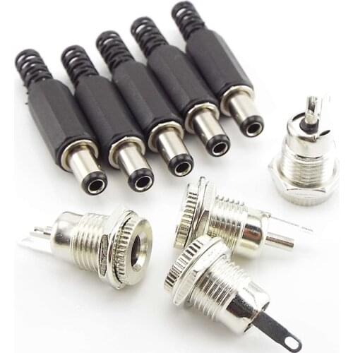 5Pairs DC 12V 5.5 x 2.1 mm DC Power Connector Adapter Socket Female Jack Screw Nut Panel Mount Plastic Male Plugs CCTV LED Strip