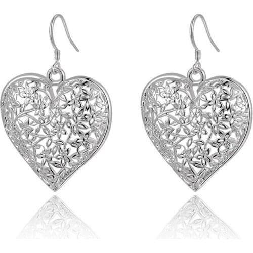 Free shipping silver noble exquisite classic ethnic style retro frosted flower heart party earrings 2021 trend classic jewelry