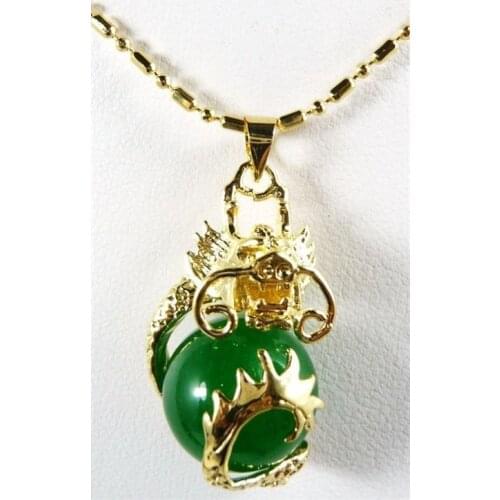 FREE shipping> >>>>Jewelry green Natural stone dragon phoenix amulet pendant necklace + free chain