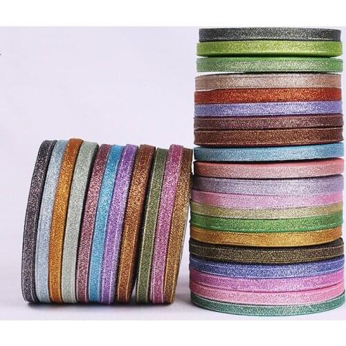 6mm 25Yard/Roll Gold Silver Metallic Glitter Ribbon for Christmas Halloween Gift Wrapping Wedding Decorative DIY Crafts Material