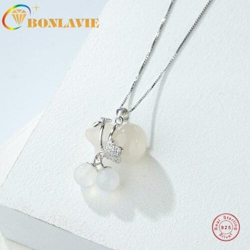 BONLAVIE S925 Silver White Jade Chain Gourd Necklace Female Clavicle Chain Jewelry Wholesale