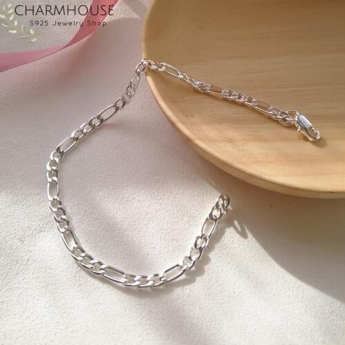 Pure 925 Silver Bracelets for Women 4mm Figaro Link Chain Bangle Bracelet Pulseira Femme Wristband Fashion Jewelry Accessories