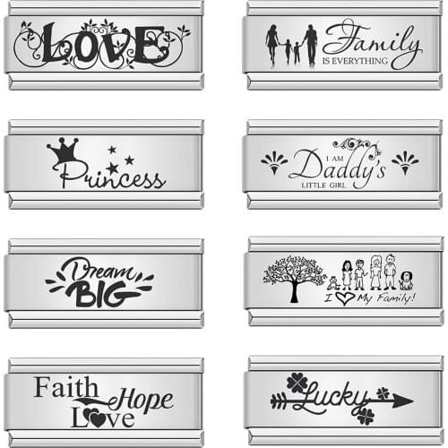 Hapiship Popular Family Love Princess Daddy Lucky Charm Links Fit 9mm Stainless Steel Bracelet Bangle DIY Making Jewelry DJ245