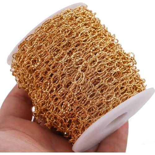 1M 6mm Width Gold Circle Oval Link Texture Stainless Steel Chains for DIY Necklace Jewelry Making Handmade Findings Wholesale