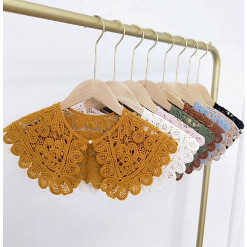 Women O-Neck Doll False Collar Fake Collars Hollow Crochet Lace Detachable Collar Shawl Solid Color Half Shirt Collar